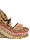 Kurt Geiger Platform Wedge Sandals With Woven Sole And Printed Ties