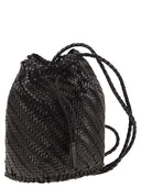 Dragon Pompom Double Jump Bucket Bag With Woven Leather