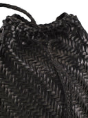 Dragon Pompom Double Jump Bucket Bag With Woven Leather