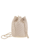 Dragon Pompom Double Jump Bucket Bag With Woven Leather