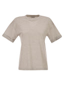 Peserico Striped Linen And Cotton T Shirt With Luminous Yarns
