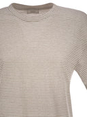 Peserico Striped Linen And Cotton T Shirt With Luminous Yarns
