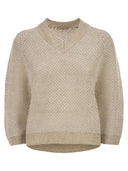 Peserico V Neck Mesh Top In Linen And Cotton