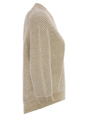 Peserico V Neck Mesh Top In Linen And Cotton