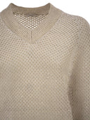 Peserico V Neck Mesh Top In Linen And Cotton