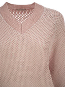 Peserico V Neck Mesh Top In Linen And Cotton