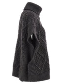 Peserico Virgin Wool Openwork Knit Roll Neck Poncho