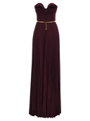 Elisabetta Franchi Pleated Lurex Jersey Red Carpet Dress With Belt
