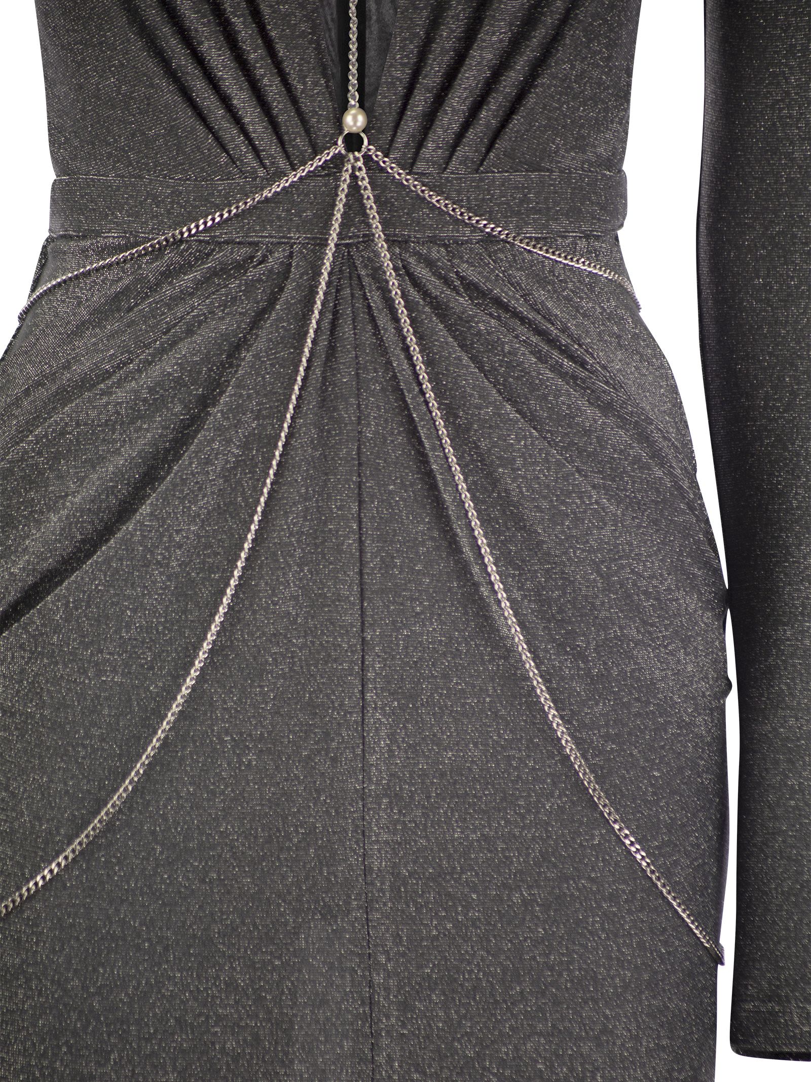 Elisabetta Franchi Red Carpet Dress In Lurex Jersey With Body Chain Balardi Elisabetta Franchi Red Carpet Dress In Lurex Jersey With Body Chain Balardi