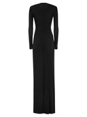 Elisabetta Franchi Red Carpet Dress In Lurex Jersey With Knot And Logo Accessory