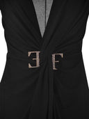 Elisabetta Franchi Red Carpet Dress In Lurex Jersey With Knot And Logo Accessory