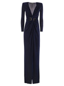 Elisabetta Franchi Red Carpet Dress In Lurex Jersey With Knot And Logo Accessory