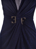 Elisabetta Franchi Red Carpet Dress In Lurex Jersey With Knot And Logo Accessory