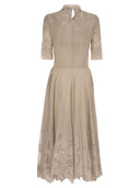 Fabiana Filippi Long Lace Dress With Embellished Collar And Bow