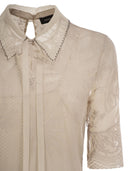 Fabiana Filippi Long Lace Dress With Embellished Collar And Bow
