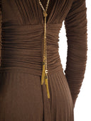 Elisabetta Franchi Red Carpet Dress In Lurex Jersey With Necklace