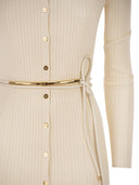Elisabetta Franchi Openwork Knit Dress With Jewelled Belt