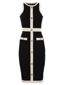 Elisabetta Franchi Abito Midi在Viscosa浮雕的