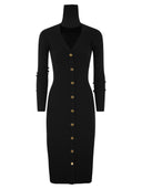 Elisabetta franchi geribbeld viscose midi -jurken met knoopsplacket