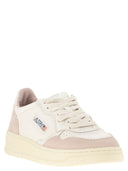 Autry Medalist Low White Leather And Suede Sneakers In Powder