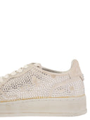 Autry Medalist Low Suede Trainers With Rhinestones