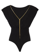 Elisabetta Franchi Knit Bodysuit With Deep Neckline And Jewel Detail