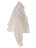 Elisabetta Franchi Cropped Cotton Shirt With Silk Organza Inserts