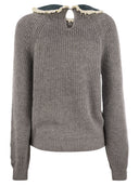 Mc2 Saint Barth Calia Ribbed Jumper With Velvet Collar And Bow