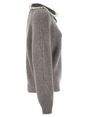 Mc2 Saint Barth Calia Ribbed Jumper With Velvet Collar And Bow