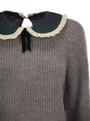 Mc2 Saint Barth Calia Ribbed Jumper With Velvet Collar And Bow