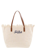 Mc2 Saint Barth Embroidered Canvas Beach Tote Bag With Leather Handles