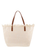 Mc2 Saint Barth Embroidered Canvas Beach Tote Bag With Leather Handles