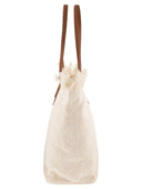 Mc2 Saint Barth Embroidered Canvas Beach Tote Bag With Leather Handles