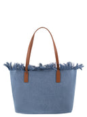 Mc2 Saint Barth Denim Beach Tote Bag With Leather Handles