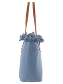 Mc2 Saint Barth Denim Beach Tote Bag With Leather Handles