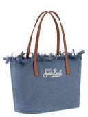 Mc2 Saint Barth Denim Beach Tote Bag With Leather Handles