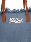 Mc2 Saint Barth Denim Beach Tote Bag With Leather Handles