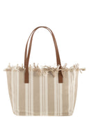 Mc2 Saint Barth Striped Cotton Tote Bag With Leather Handles