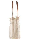 Mc2 Saint Barth Striped Cotton Tote Bag With Leather Handles