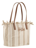 Mc2 Saint Barth Striped Cotton Tote Bag With Leather Handles