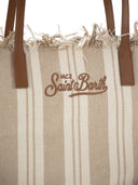Mc2 Saint Barth Striped Cotton Tote Bag With Leather Handles