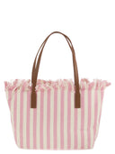 Mc2 Saint Barth City Shopper Bag In Striped Canvas With Embroidered Logo
