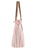Mc2 Saint Barth City Shopper Bag In Striped Canvas With Embroidered Logo