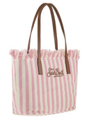 Mc2 Saint Barth City Shopper Bag In Striped Canvas With Embroidered Logo