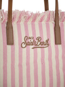 Mc2 Saint Barth City Shopper Bag In Striped Canvas With Embroidered Logo