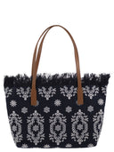Mc2 Saint Barth City Canvas Shopper Bag With Embroidery And Logo
