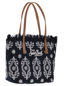 Mc2 Saint Barth City Canvas Shopper Bag With Embroidery And Logo