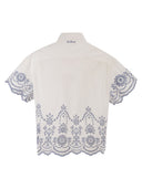 Mc2 Saint Barth Cropped Cotton Shirt With Floral Embroidery