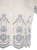 Mc2 Saint Barth Cropped Cotton Shirt With Floral Embroidery