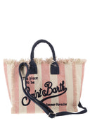 Mc2 Saint Barth Striped Canvas Beach Tote Bag With Embroidered Logo